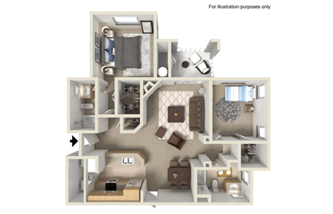 Floor plan for 2 beds, 2 baths, 1098 sqft